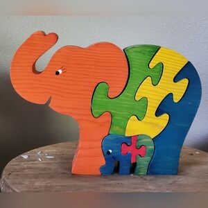 Wooden Large & small Elephant Children's Puzzle Block Toy